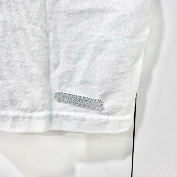 Chanel Coco Mark Star Embroidery T-Shirt In White Size Small - Picture 4 of 9